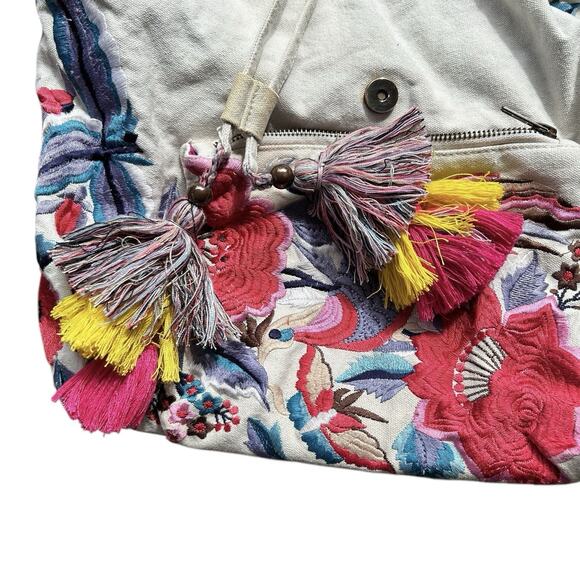 Steve Madden Boho Floral Embroider Backpack Tassel Festival Hippie Colorful 70s - Picture 2 of 14